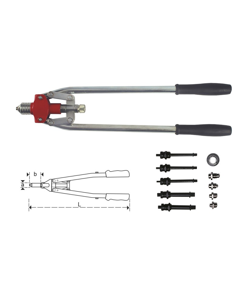 RIVETTATRICE MANICI LUNGHI 2 FUNZIONI RIVETTI E BUSSOLE MAURER PLUS art. 89721