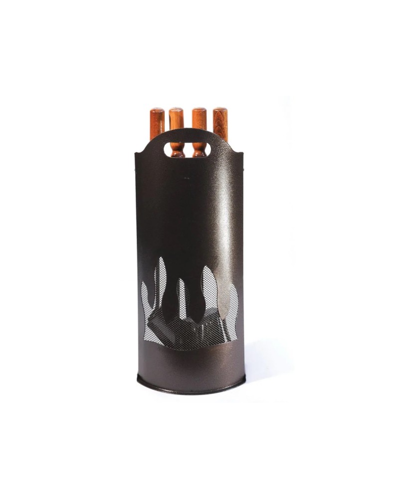 SET ATTREZZI PER CAMINETTO MODELLO BERGAMO art. 662 PEZZI 5 IN FERRO MANICI LEGNO