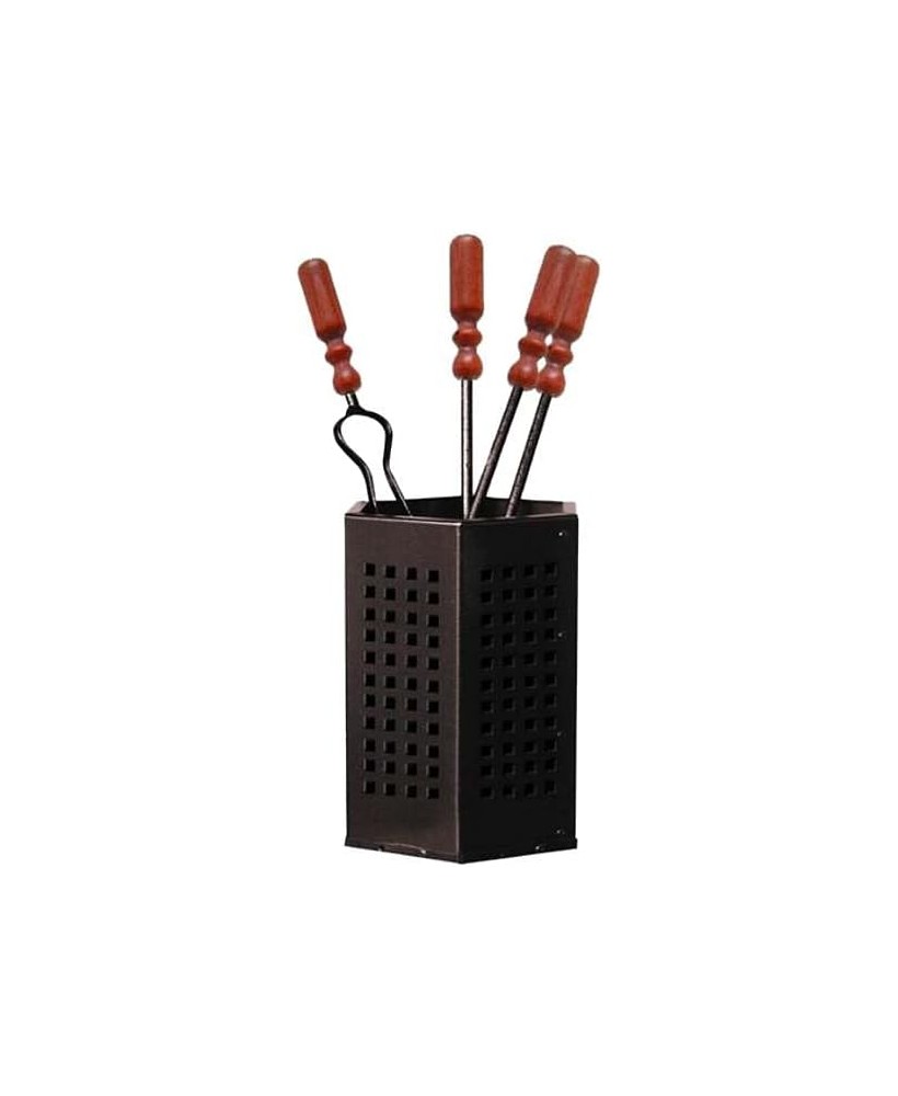 SET ATTREZZI PER CAMINETTO MODELLO ORTE art. 669A PEZZI 5 IN FERRO MANICI LEGNO