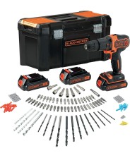 Trapano/Avvitatore a percussione 18V Litio con 3 batterie, caricabatterie rapido ed accessori