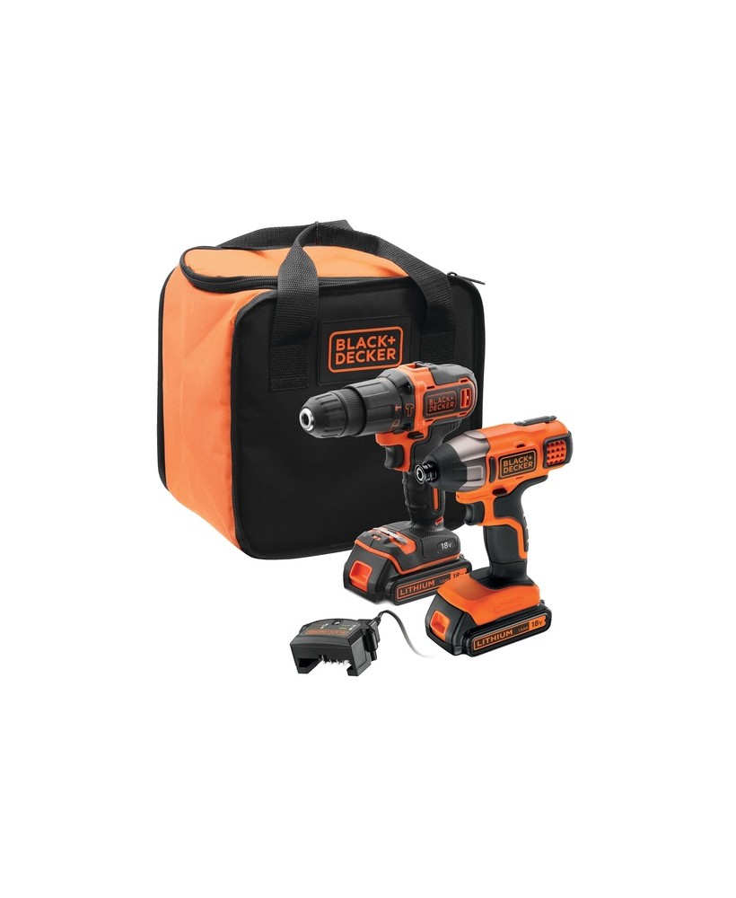 KIT Trapano a percussione e avvitatore 18V Litio con 2 batterie caricabatterie e borsa