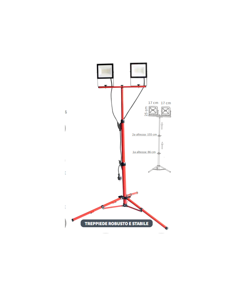 DOPPIO FARO DA LAVORO CANTIERE A LED CON TREPPIEDE 2x50W art. EL148