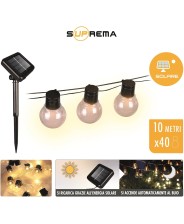 Suprema catena Luminosa Esterno Solare 10m 40 Luci LED Sensore Crepuscolare Giochi di Luce USB-C IP45