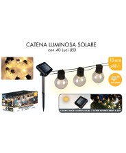 Suprema catena Luminosa Esterno Solare 10m 40 Luci LED Sensore Crepuscolare Giochi di Luce USB-C IP45