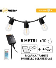 Suprema catena Luminosa Esterno Solare 5m 10 Luci LED Sensore Crepuscolare USB-C IP44