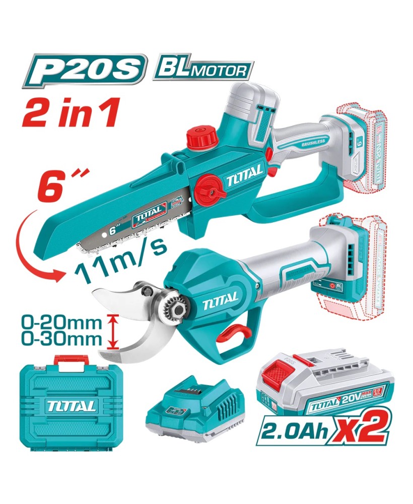 Set Cesoia + potatore a batteria BRUSHLESS 20V TOTAL art. TOSLI250795E