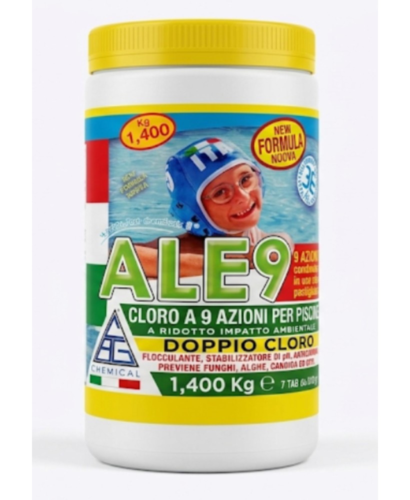 ALE9 CLORO 9 FUNZIONI PER PISCINE PASTIGLIA GR.200 Conf. da KG.1,4