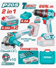 Set Avvitatore + Smerigliatrice Angolare 115 mm, 20V TOTAL art. TCKLI20256E