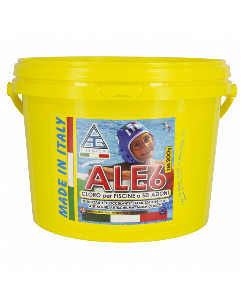 ALE6 CLORO 6 FUNZIONI PER PISCINE PASTIGLIA GR.200 Conf. da KG.5
