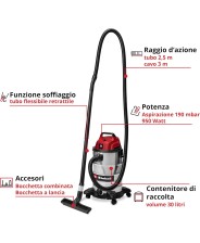 EINHELL Bidone Aspirasolidi e liquidi TC-VC 3055 S art. 2342235